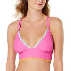 Hula Honey Pink Longline Triangle Bikini Top Strappy Whip Stitch Juniors Small